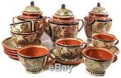 Tlaquepaque Mexican Petatillo Pottery Tea Set Complete Teapot Sugar Cream C/S+
