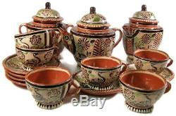 Tlaquepaque Mexican Petatillo Pottery Tea Set Complete Teapot Sugar Cream C/S+
