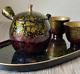 Tokoname Ware Teapot And 2 Cup Set Boxed In Wood, Shoryu Tenmoku Made In Japan