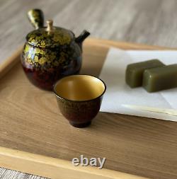 Tokoname ware teapot and 2 cup set boxed in wood, Shoryu Tenmoku made in Japan