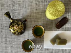 Tokoname ware teapot and 2 cup set boxed in wood, Shoryu Tenmoku made in Japan
