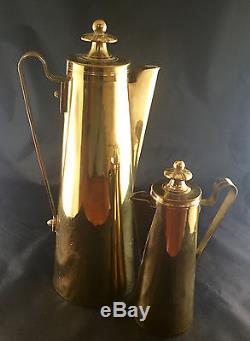 Tommi Parzinger Brass Coffee Pot and Creamer for Dorlyn Silversmiths Rare Form