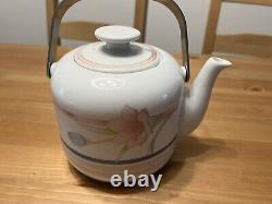 Toscany Collection 1980's Japan Ceramic Teapot set Muted Pink Blue Green Lily