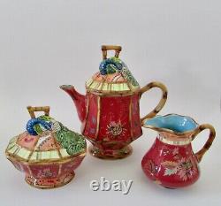 Tracy Porter Artesian Road Red Peacock Bamboo Teapot Set 3