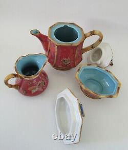 Tracy Porter Artesian Road Red Peacock Bamboo Teapot Set 3