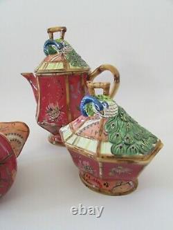 Tracy Porter Artesian Road Red Peacock Bamboo Teapot Set 3