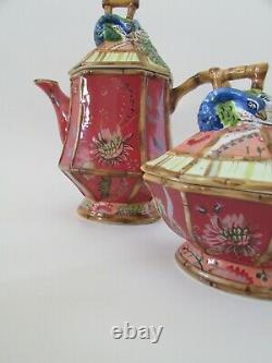 Tracy Porter Artesian Road Red Peacock Bamboo Teapot Set 3