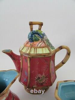 Tracy Porter Artesian Road Red Peacock Bamboo Teapot Set 3