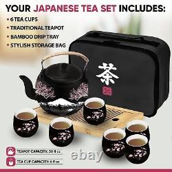 Traditional Japanese Tea Set Ceramic Tea Set with Teapot, 6 Tea Cups, 1 Bam