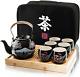 Traditional Japanese Tea Set Ceramic Tea Set With Teapot, 6 Tea Cups, 1 Bamboo