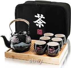 Traditional Japanese Tea Set Ceramic Tea Set with Teapot, 6 Tea Cups, 1 Bamboo