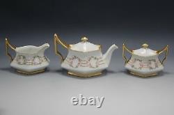 Tresseman Vogt Limoges Tea Set Teapot Sugar And Creamer Pink Roses Antique