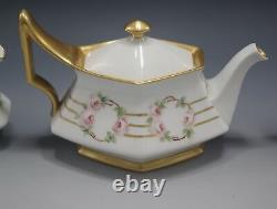 Tresseman Vogt Limoges Tea Set Teapot Sugar And Creamer Pink Roses Antique