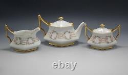 Tresseman Vogt Limoges Tea Set Teapot Sugar And Creamer Pink Roses Antique