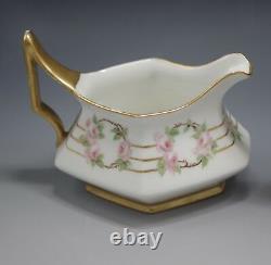 Tresseman Vogt Limoges Tea Set Teapot Sugar And Creamer Pink Roses Antique