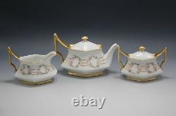 Tresseman Vogt Limoges Tea Set Teapot Sugar And Creamer Pink Roses Antique