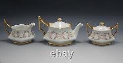 Tresseman Vogt Limoges Tea Set Teapot Sugar And Creamer Pink Roses Antique