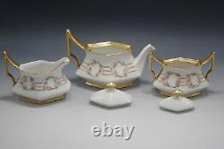 Tresseman Vogt Limoges Tea Set Teapot Sugar And Creamer Pink Roses Antique