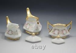 Tresseman Vogt Limoges Tea Set Teapot Sugar And Creamer Pink Roses Antique