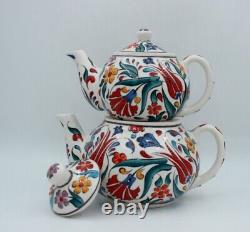Turkish Ceramic Teaware Lead-Free Floral Teapot Set with Lids Pottery Teapot Set