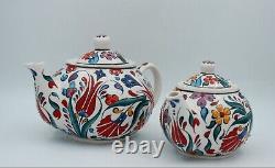 Turkish Ceramic Teaware Lead-Free Floral Teapot Set with Lids Pottery Teapot Set