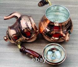Turkish Copper Tea Pot Set Handmade Hammered kettle traditional Free Shipping