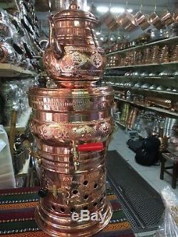 Turkish Handmade Copper Teapot Set Charcoal Samovar Double Kettle Tea Semaver