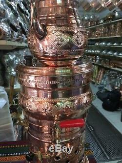 Turkish Handmade Copper Teapot Set Charcoal Samovar Double Kettle Tea Semaver