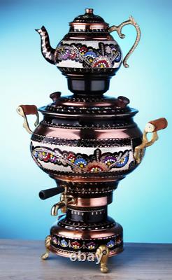 Turkish Handmade Copper Teapot Set Electric Samovar Double Kettle Tea Semaver