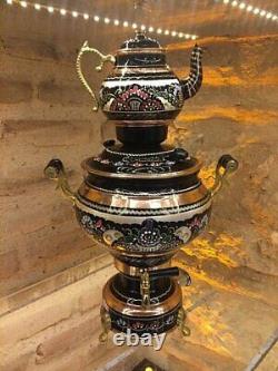 Turkish Handmade Copper Teapot Set Electric Samovar Double Kettle Tea Semaver