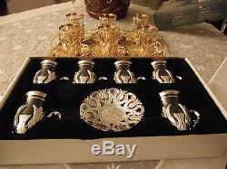 Turkish Tea Coffee Glasses Set of 6 Teacups + Saucers Gold Band