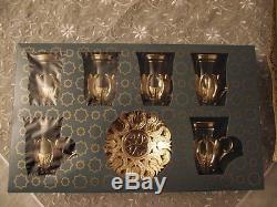 Turkish Tea Coffee Glasses Set of 6 Teacups + Saucers Silver Band