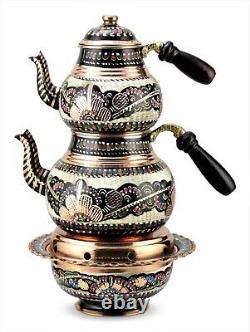 Turkish Traditional Handmade Copper Teapot Set Semaver With Fondue Set Samovar