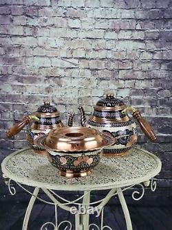 Turkish Traditional Handmade Copper Teapot Set Semaver With Fondue Set Samovar