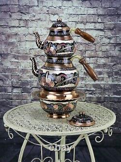 Turkish Traditional Handmade Copper Teapot Set Semaver With Fondue Set Samovar