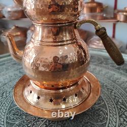 Turkish Traditional Handmade Copper Tinned Teapot Set Semavor Large 10in(26cm)