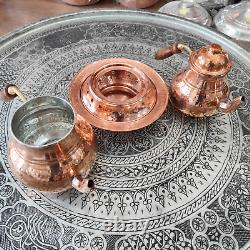 Turkish Traditional Handmade Copper Tinned Teapot Set Semavor Large 10in(26cm)