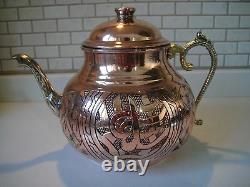 Turkish Traditional Handmade Handhammered Copper Teapot Set Semaver Large