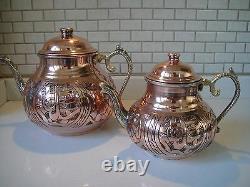 Turkish Traditional Handmade Handhammered Copper Teapot Set Semaver Large