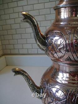 Turkish Traditional Handmade Handhammered Copper Teapot Set Semaver Large