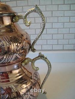 Turkish Traditional Handmade Handhammered Copper Teapot Set Semaver Large