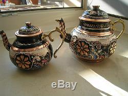 Turkish Traditional Handmade Handhammered Copper Teapot Set Semaver Large 26cm