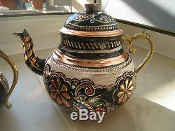 Turkish Traditional Handmade Handhammered Copper Teapot Set Semaver Large 26cm