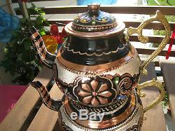 Turkish Traditional Handmade Handhammered Copper Teapot Set Semaver Large 26cm