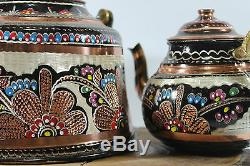 Turkish Traditional Handmade Handhammered Copper Teapot Set Semaver Large 26cm