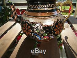 Turkish Traditional Handmade Handhammered Copper Teapot Set Semaver Large 26cm