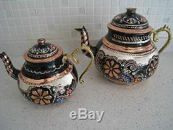 Turkish Traditional Handmade Handhammered Copper Teapot Set Semaver Large 26cm