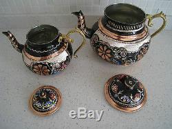 Turkish Traditional Handmade Handhammered Copper Teapot Set Semaver Large 26cm