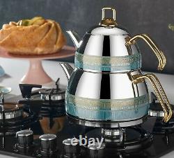 Turkish Traditional Steel Tea Pot 3.2 Lt Large Size Teapot Set Tea Maker Özlife