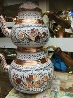 Turkishandmade Handengraved Copper Teapot Tea Pot Set Semaver Unique Dhl Express